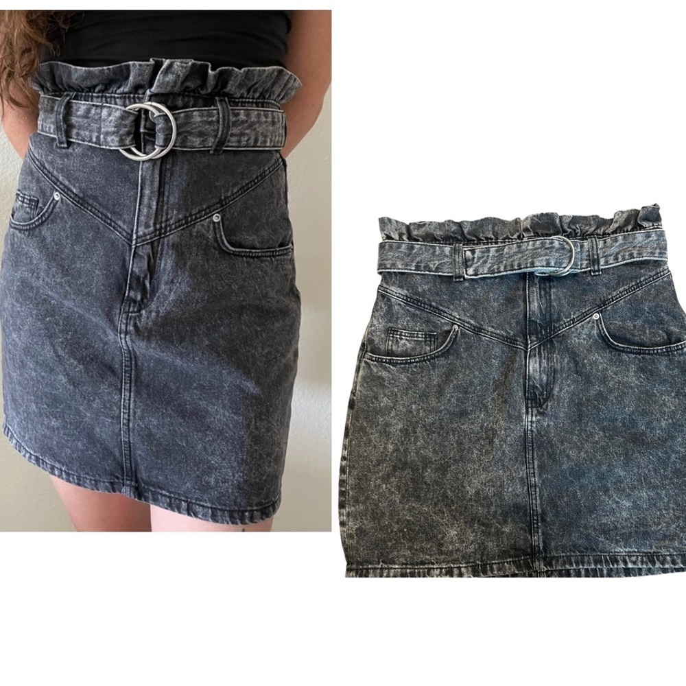 H&M Divided black gray acid wash denim jean mini skirt Sz 8